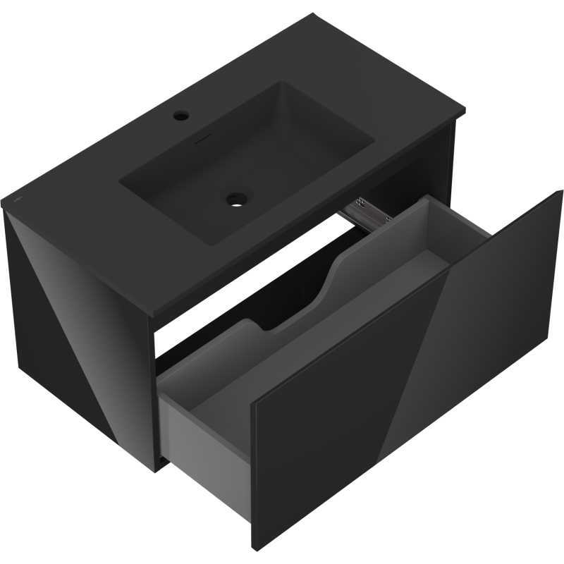 Mexen Orio meuble de salle de bain 90 cm avec lavabo Otis, 1 tiroir, noir brillant/noir mat - 91A10-09047-1-BF70-W18M71