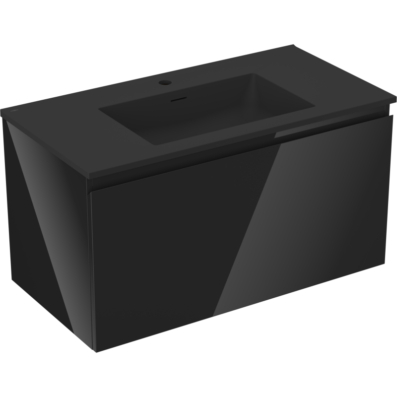 Mexen Orio meuble de salle de bain 90 cm avec lavabo Otis, 1 tiroir, noir brillant/noir mat - 91A10-09047-1-BF70-W18M71