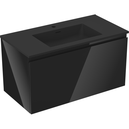 Mexen Orio Bathroom Cabinet 90 cm with Otis Sink, 1 Drawer, Black Gloss/Black Matte - 91A10-09047-1-BF70-W18M71