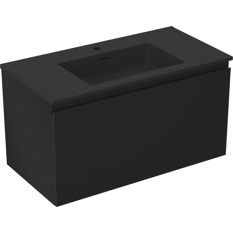 Mexen Orio Bathroom Cabinet 90 cm with Otis Sink, 1 Drawer, Black Matte - 91A10-09047-1-BF71-W18M71