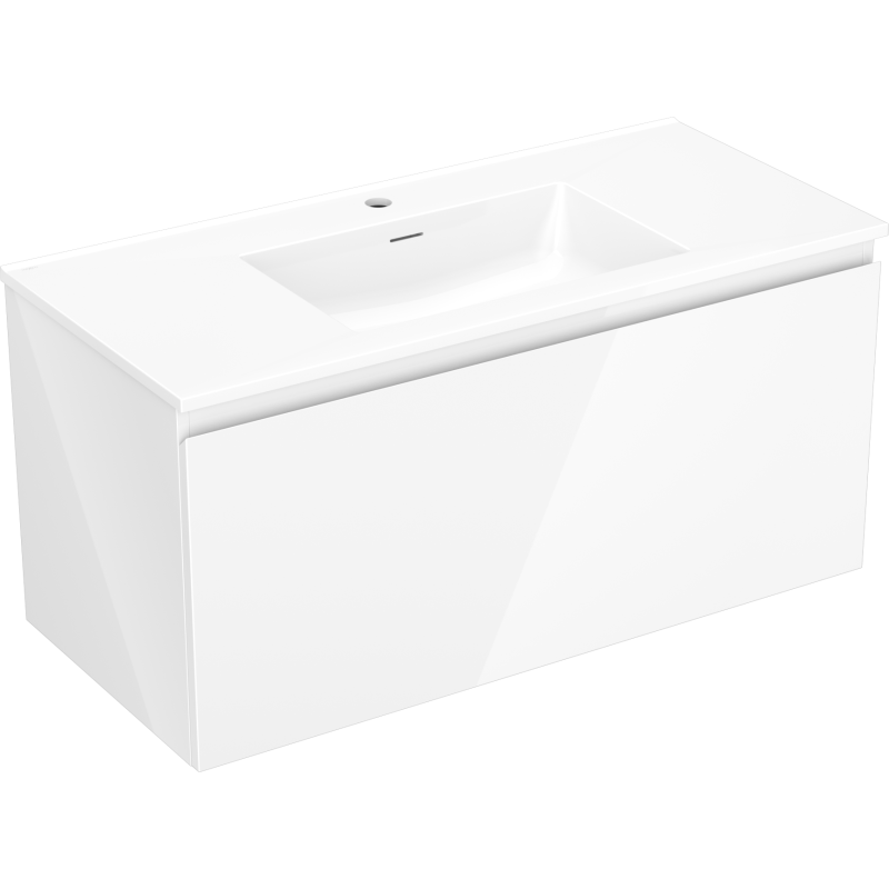 Mexen Orio Badezimmerschrank 100 cm mit Waschbecken Otis, 1 Schublade, weiß glänzend - 91A10-10047-1-BF00-W18M00
