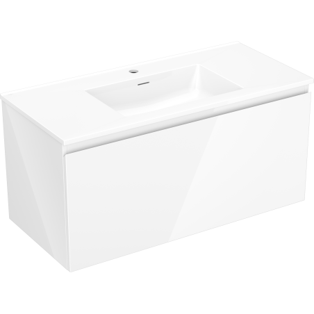 Mexen Orio Badezimmerschrank 100 cm mit Waschbecken Otis, 1 Schublade, weiß glänzend - 91A10-10047-1-BF00-W18M00