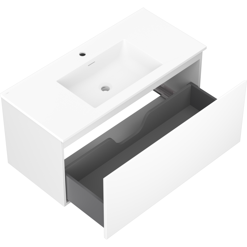 Mexen Orio gabinete de baño de 100 cm con lavabo Otis, 1 cajón, blanco mate - 91A10-10047-1-BF01-W18M01