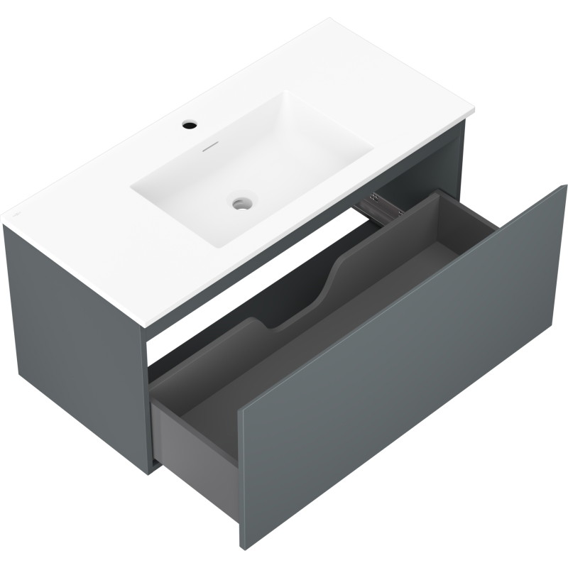 Mexen Orio Badezimmerschrank 100 cm mit Waschbecken Otis, 1 Schublade, Graphit Matt/Weiß Matt - 91A10-10047-1-BF66-W18M01