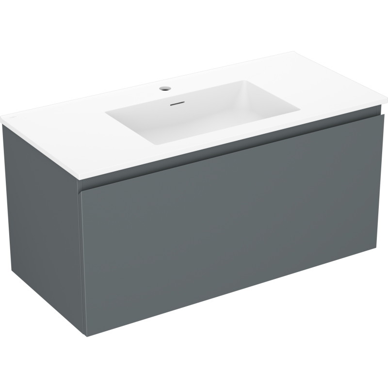 Mexen Orio Badezimmerschrank 100 cm mit Waschbecken Otis, 1 Schublade, Graphit Matt/Weiß Matt - 91A10-10047-1-BF66-W18M01