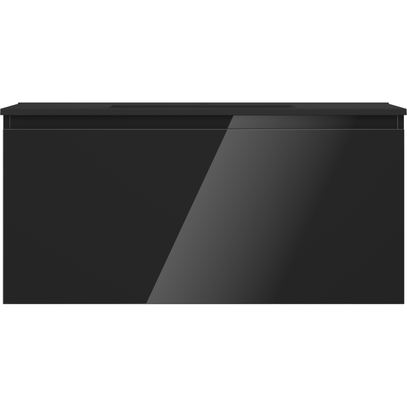 Mexen Orio Badezimmerschrank 100 cm mit Waschbecken Otis, 1 Schublade, schwarzer Glanz/schwarzer Matt