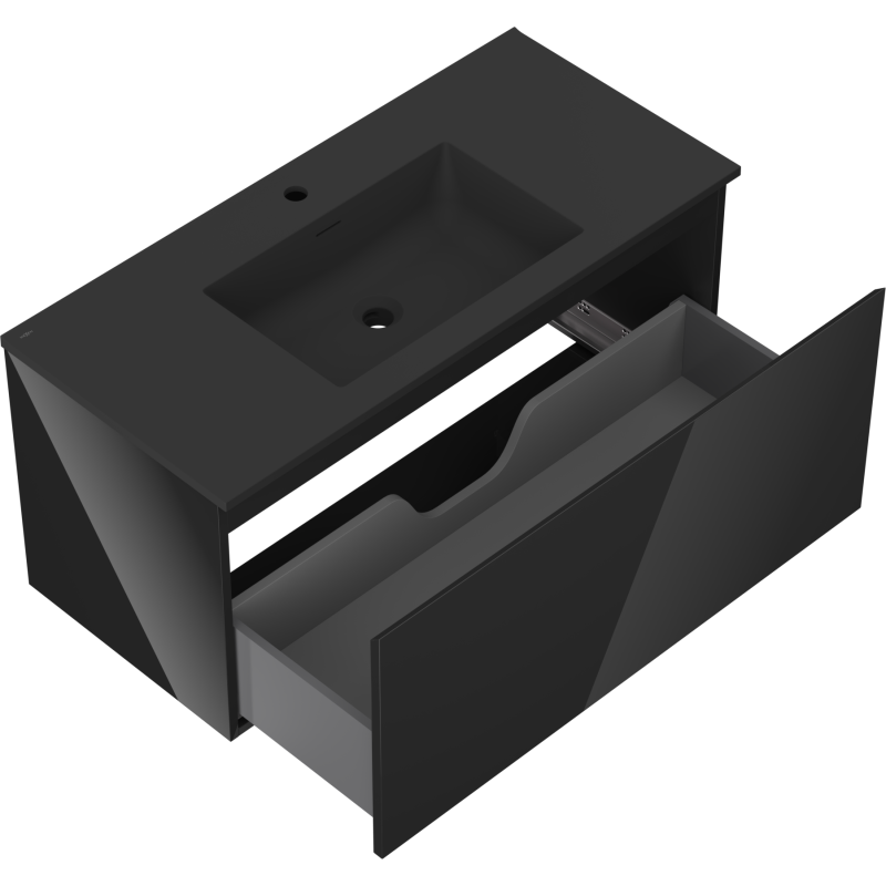 Mexen Orio 100 cm Bathroom Cabinet with Otis Sink, 1 Drawer, Black Gloss/Black Matt - 91A10-10047-1-BF70-W18M71