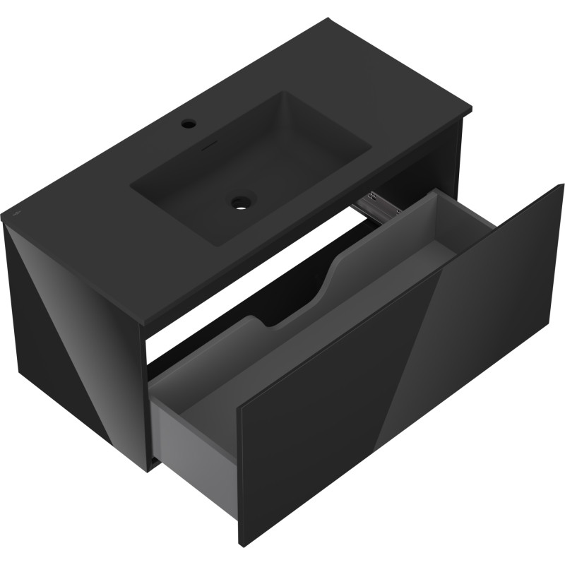 Mexen Orio armario de baño 100 cm con lavabo Otis, 1 cajón, negro brillo/negro mate - 91A10-10047-1-BF70-W18M71