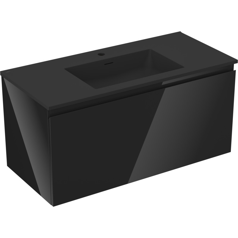 Mexen Orio armario de baño 100 cm con lavabo Otis, 1 cajón, negro brillo/negro mate - 91A10-10047-1-BF70-W18M71