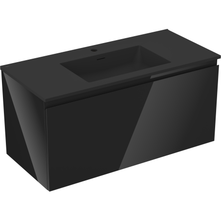 Mexen Orio 100 cm Bathroom Cabinet with Otis Sink, 1 Drawer, Black Gloss/Matt Black - 91A10-10047-1-BF70-W18M71