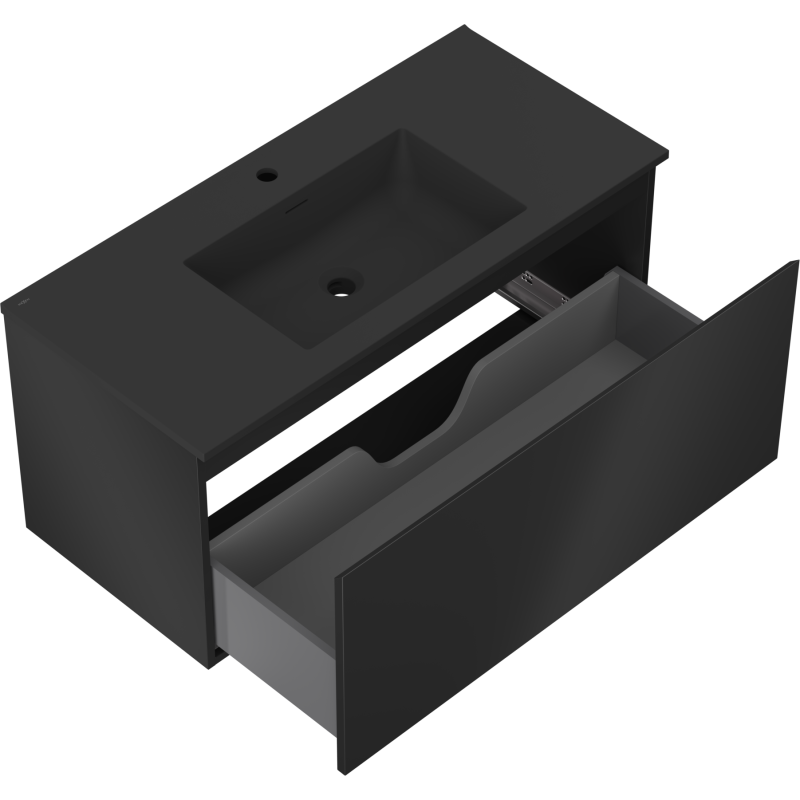 Mexen Orio Badezimmerunterschrank 100 cm mit Waschbecken Otis, 1 Schublade, schwarz matt - 91A10-10047-1-BF71-W18M71
