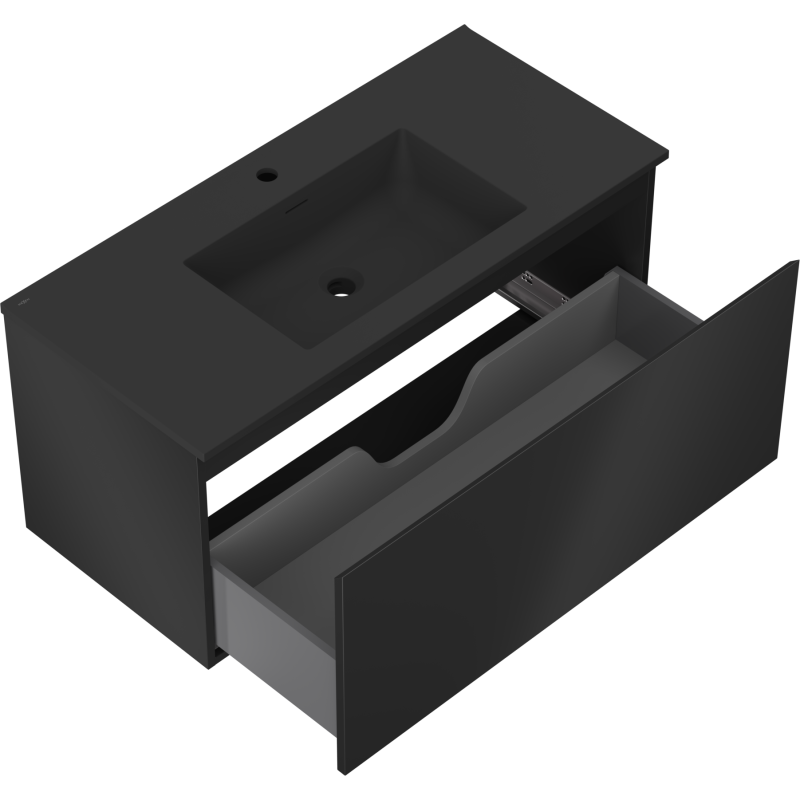 Mexen Orio meuble de salle de bains 100 cm avec lavabo Otis, 1 tiroir, noir mat - 91A10-10047-1-BF71-W18M71