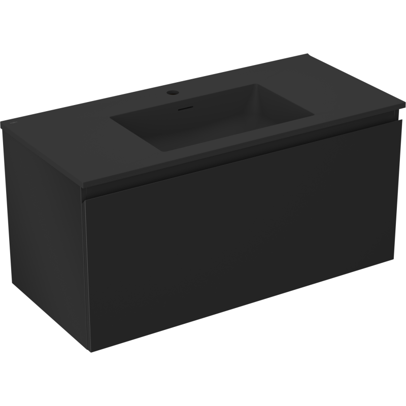 Mexen Orio Badezimmerschrank 100 cm mit Waschbecken Otis, 1 Schublade, schwarz matt - 91A10-10047-1-BF71-W18M71