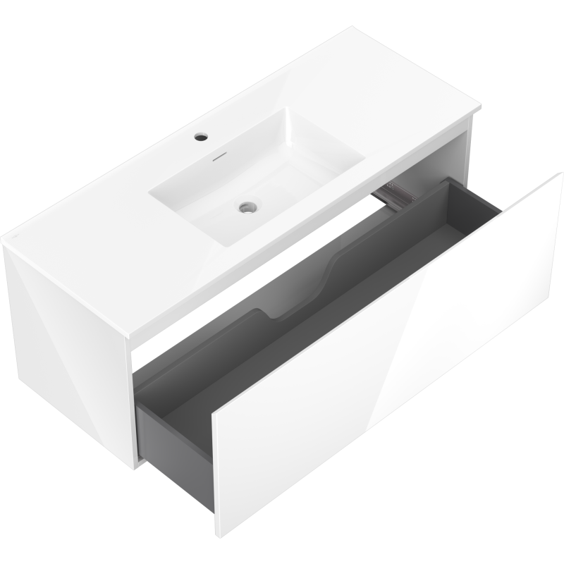 Mexen Orio 120 cm Bathroom Cabinet with Otis Sink, 1 Drawer, White Gloss - 91A10-12047-1-BF00-W18M00