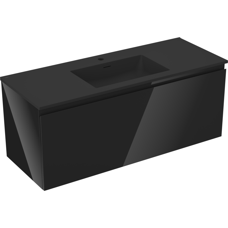 Mexen Orio Badezimmerschrank 120 cm mit Waschbecken Otis, 1 Schublade, schwarz glänzend/schwarz matt