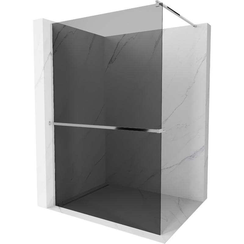 Mexen Kioto+ zidna tuš pregrada s policom Walk-in 70 x 200 cm, grafit, krom - 800-070-121-01-40