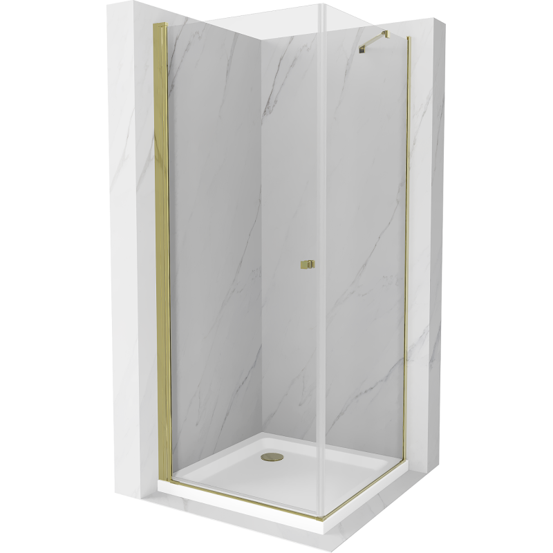 Mexen Pretoria scharnierende douchecabine 70 x 70 cm, transparant, goud + Flat douchebak - 852-070-070-50-00-4010