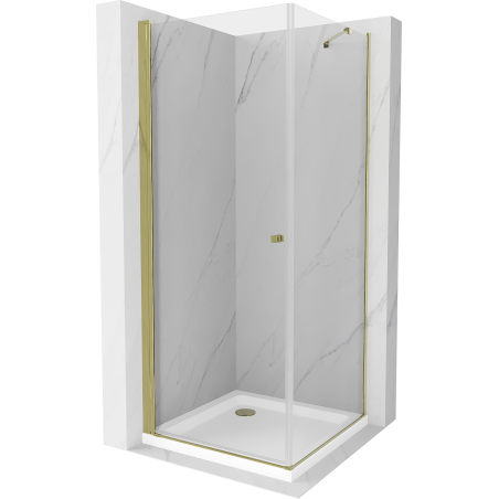 Mexen Pretoria Schwenkbare Duschkabine 70 x 70 cm, Transparent, Gold + Flat Duschwanne - 852-070-070-50-00-4010