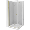 Mexen Pretoria scharnierende douchecabine 70 x 70 cm, transparant, goud + Flat douchebak - 852-070-070-50-00-4010