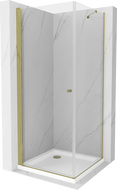 Mexen Pretoria Duschkabine schwenkbar 70 x 70 cm, transparent, Gold + Duschwanne Flat - 852-070-070-50-00-4010