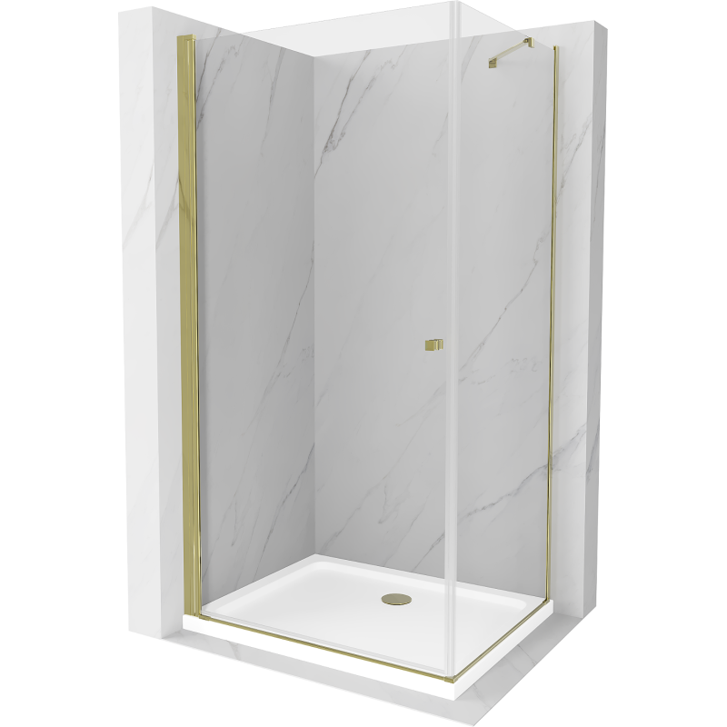 Mexen Pretoria cabine de douche pivotante 70 x 80 cm, transparent, doré + receveur Flat - 852-070-080-50-00-4010