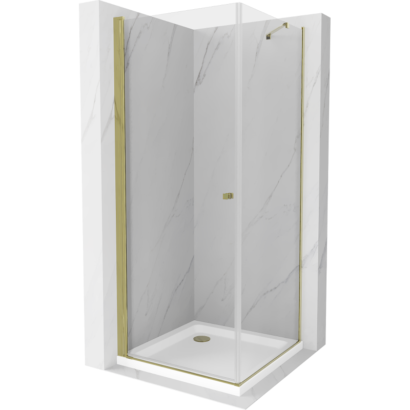 Mexen Pretoria Schwenkbare Duschkabine 80 x 80 cm, transparent, gold + Flat Duschwanne - 852-080-080-50-00-4010