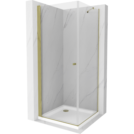 Mexen Pretoria hinged shower enclosure 80 x 80 cm, transparent, gold + Flat tray - 852-080-080-50-00-4010