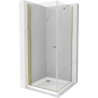 Mexen Pretoria kabina prysznicowa uchylna 80 x 80 cm, transparent, złota + brodzik Flat - 852-080-080-50-00-4010
