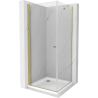 Mexen Pretoria preklopna tuš kabina 80 x 80 cm, prozirna, zlatna + tuš kada Flat - 852-080-080-50-00-4010