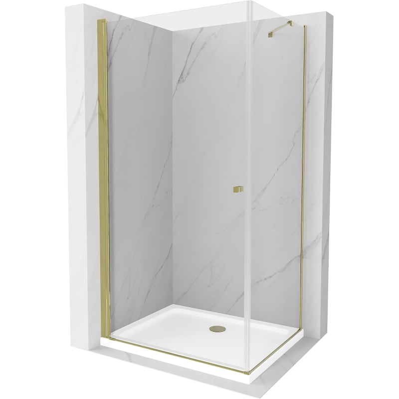 Mexen Pretoria swing shower cabin 80 x 100 cm, transparent, gold + Flat shower tray - 852-080-100-50-00-4010