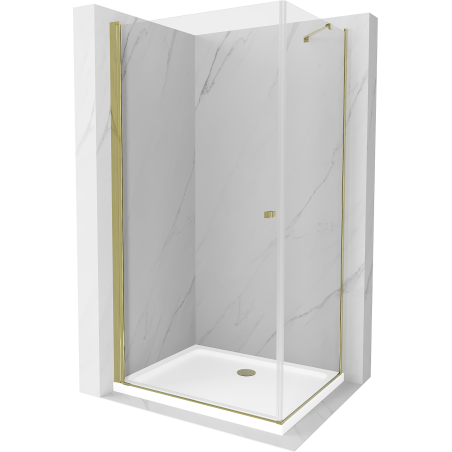 Mexen Pretoria swing shower cabin 80 x 100 cm, transparent, gold + Flat shower tray - 852-080-100-50-00-4010