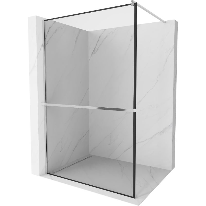 Mexen Kioto+ duschvägg med hylla Walk-in 80 x 200 cm, svart ram, krom - 800-080-121-01-70