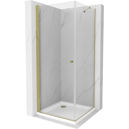 Mexen Pretoria cabine de douche pivotante 90 x 90 cm, transparent, doré + receveur plat - 852-090-090-50-00-4010