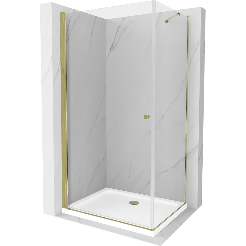 Mexen Pretoria hinged shower cabin 90 x 100 cm, transparent, gold + Flat shower tray - 852-090-100-50-00-4010