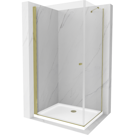 Mexen Pretoria kabina prysznicowa uchylna 90 x 100 cm, transparent, złota + brodzik Flat - 852-090-100-50-00-4010