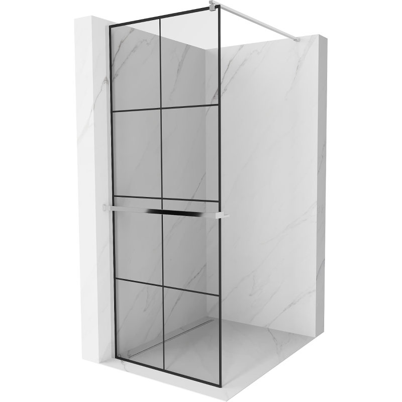 Mexen Kioto+ shower wall with shelf Walk-in 90 x 200 cm, black grid, chrome - 800-090-121-01-77