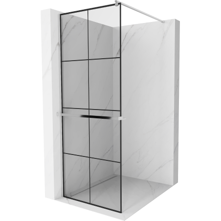 Mexen Kioto+ shower wall with shelf Walk-in 90 x 200 cm, black grid, chrome - 800-090-121-01-77