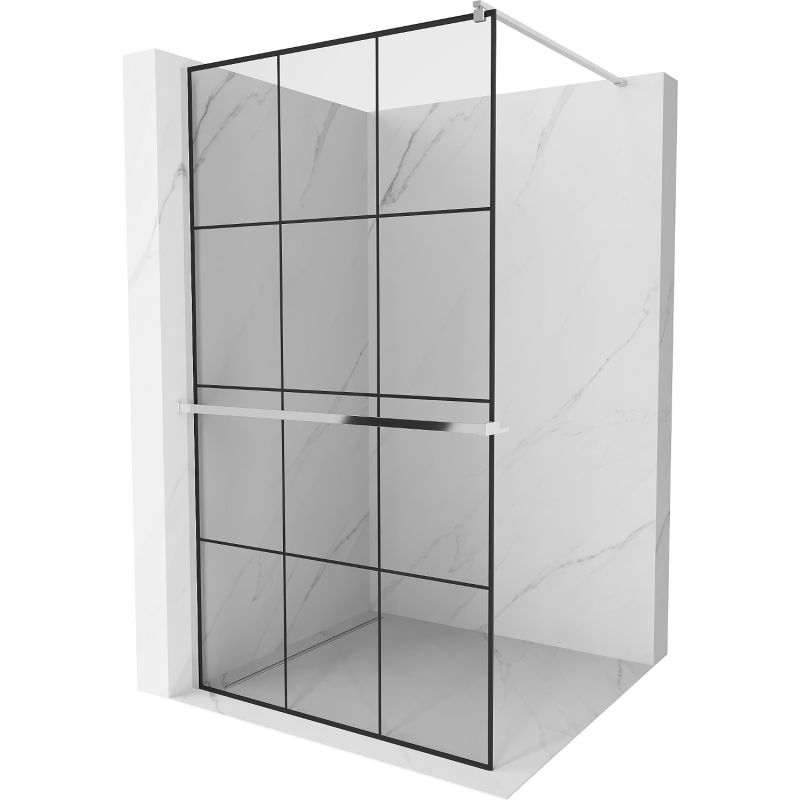 Mexen Kioto+ paroi de douche avec étagère Walk-in 110 x 200 cm, grille noire, chrome - 800-110-121-01-77