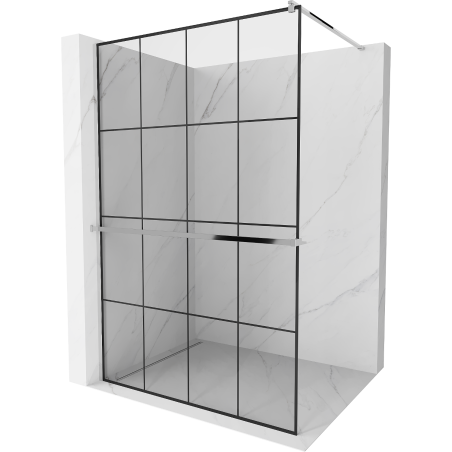 Mexen Kioto+ shower wall with shelf Walk-in 130 x 200 cm, black grid, chrome - 800-130-121-01-77