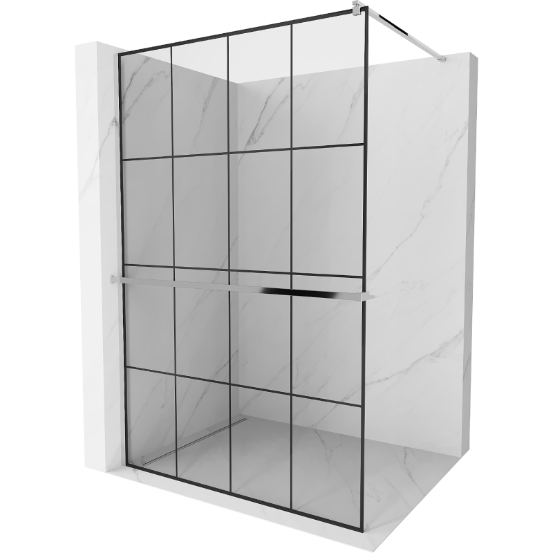 Mexen Kioto+ parete doccia con mensola Walk-in 140 x 200 cm, griglia nera, cromata - 800-140-121-01-77