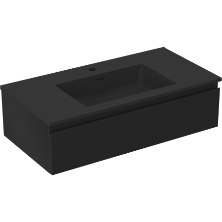 Mexen Orio mueble de baño de 90 cm con lavabo Otis, 1 cajón, negro mate - 91A10-09023-1-BF71-W18M71