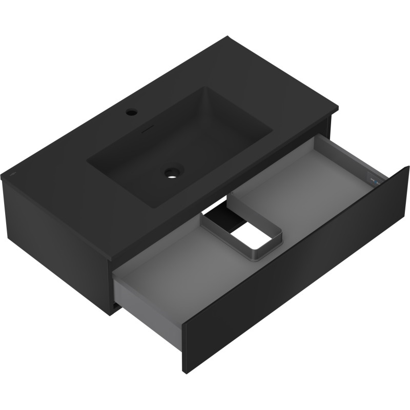 Mexen Orio bathroom cabinet 90 cm with Otis sink, 1 drawer, black matte - 91A10-09023-1-BF71-W18M71