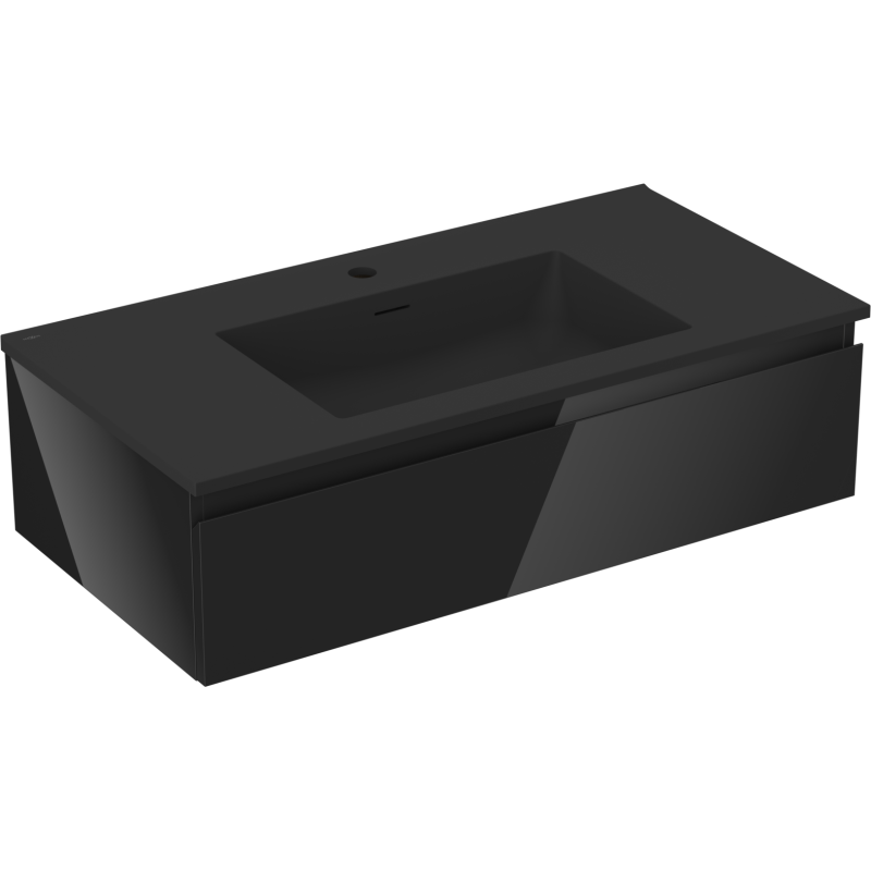 Mexen Orio Badezimmerschrank 90 cm mit Waschbecken Otis, 1 Schublade, schwarz glänzend/schwarz matt - 91A10-09023-1-BF70-W18M71