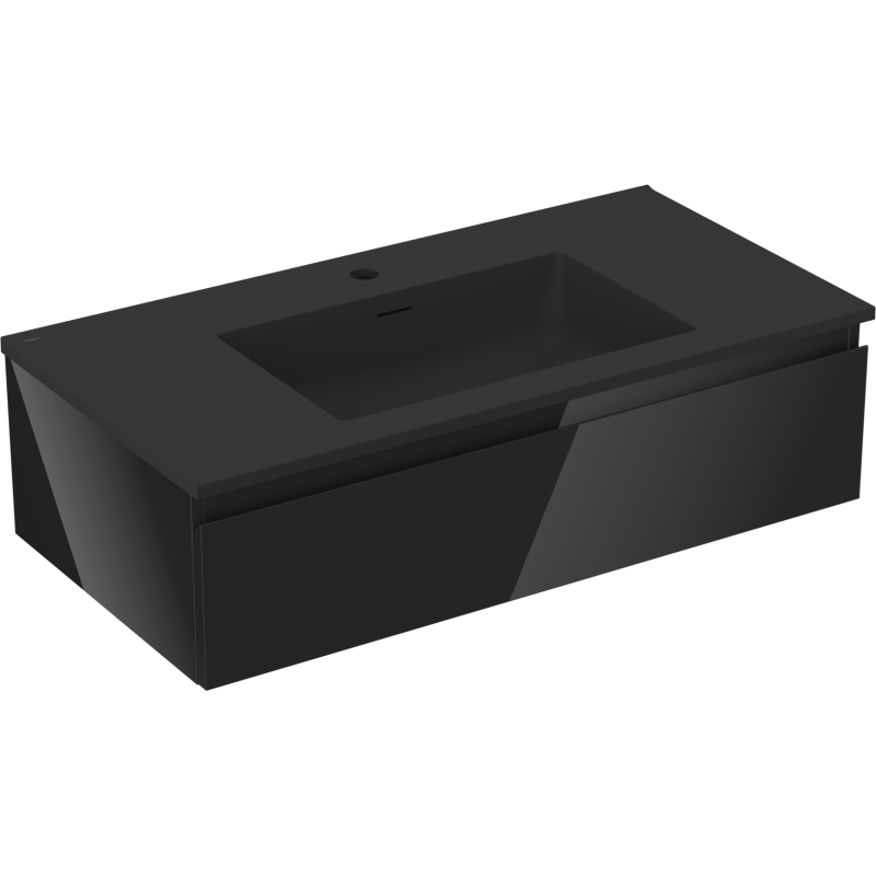 Mexen Orio meuble de salle de bain 90 cm avec lavabo Otis, 1 tiroir, noir brillant/noir mat - 91A10-09023-1-BF70-W18M71