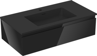 Mexen Orio Badezimmerschrank 90 cm mit Waschbecken Otis, 1 Schublade, schwarz glänzend/schwarz matt - 91A10-09023-1-BF70-W18M71