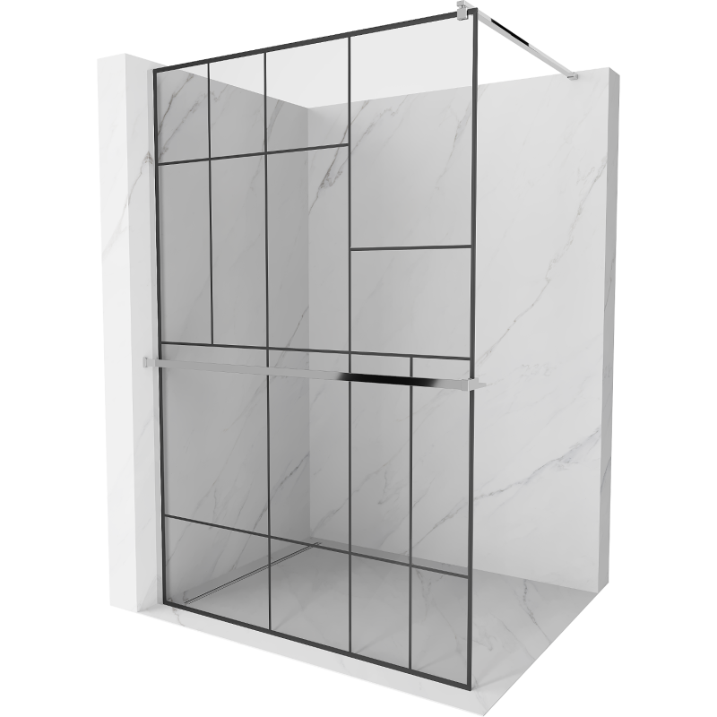 Mexen Kioto+ parete doccia con ripiano Walk-in 100 x 200 cm, motivo nero, cromo - 800-100-121-01-78