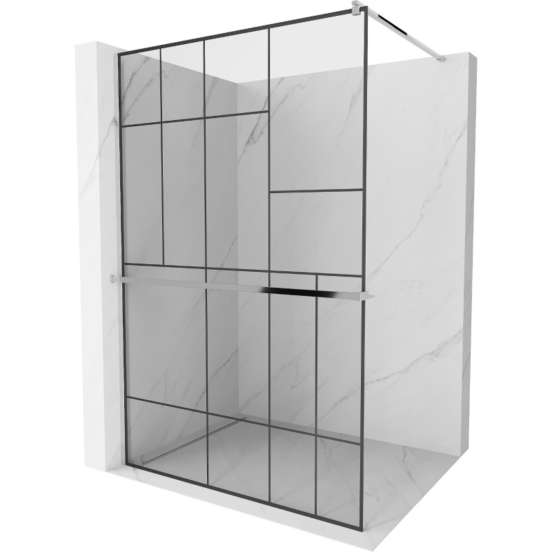 Mexen Kioto+ shower wall with shelf Walk-in 110 x 200 cm, black pattern, chrome - 800-110-121-01-78