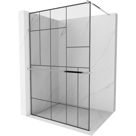 Mexen Kioto+ parete doccia con mensola Walk-in 120 x 200 cm, motivo nero, cromo - 800-120-121-01-78