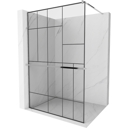 Mexen Kioto+ Walk-in Shower Screen with Shelf 140 x 200 cm, Black Pattern, Chrome - 800-140-121-01-78