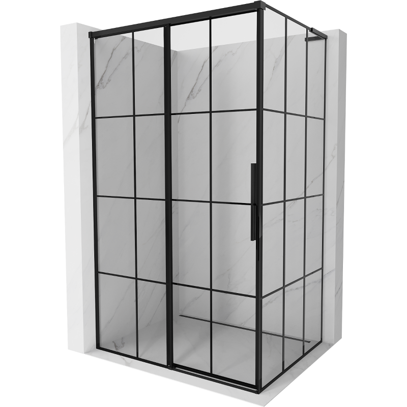 Mexen Rox L Duschkabine, linksseitig verschiebbar, 100 x 80 cm, schwarzes Gitter, schwarz - 8C2L-100-080-70-77-L
